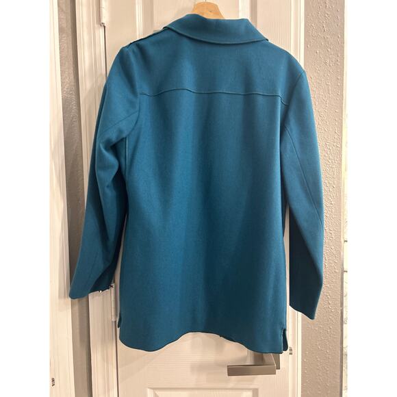 Harvé Benard 100% Wool Jacket Women’s Size 12 Teal Blue Button Front - Picture 2 of 4